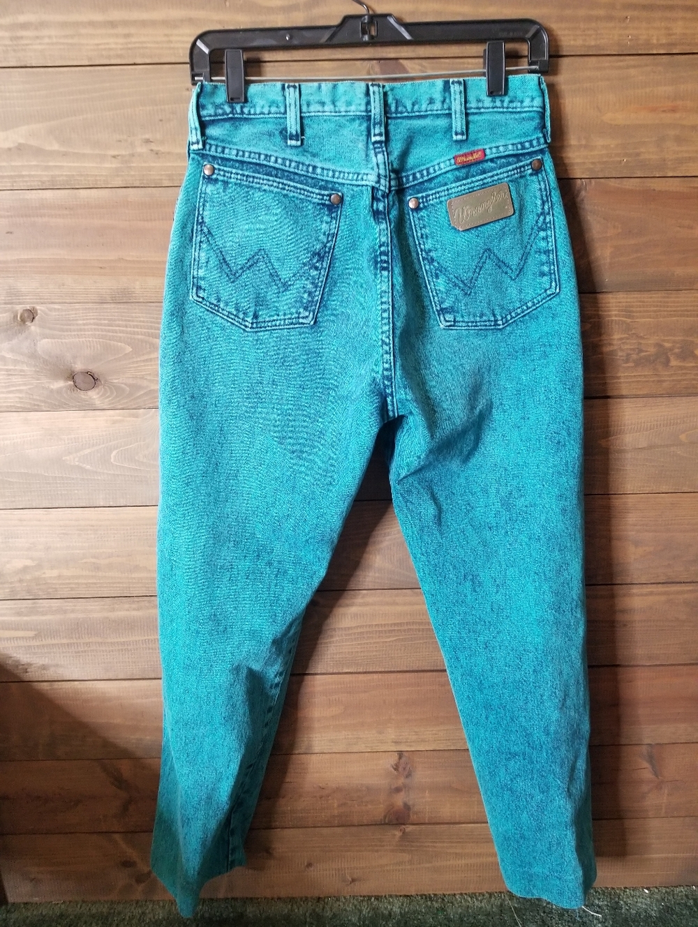 Vtg 80s-90s Wrangler Teal Acid Washed Highrise Jeans Tag Sz 9 28x27 Roll Hemmed